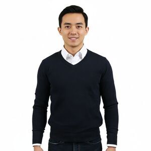 Real Cashmere Dark Blue V-Neck Fine Cashmere Blend Mens Sweater